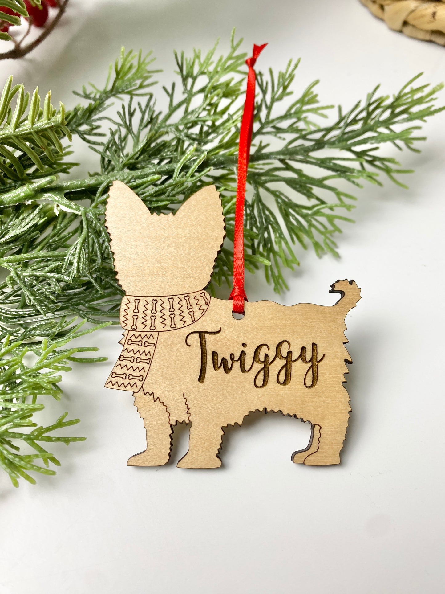 Personalized dog breed wood ornament