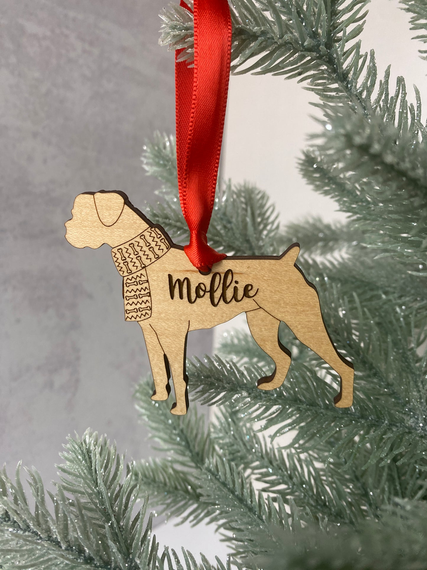 Personalized dog breed wood ornament