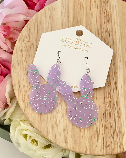 Easter Bunny Purple Glitter Earrings