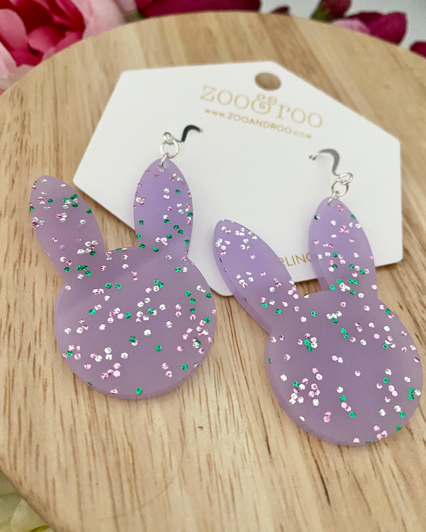 Easter Bunny Purple Glitter Earrings