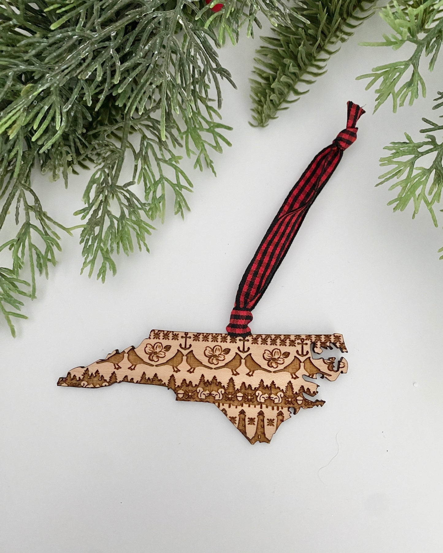 NC state symbols wood ornament