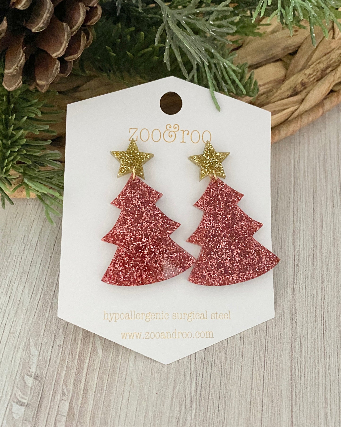 Pink Glitter Tree Dangles