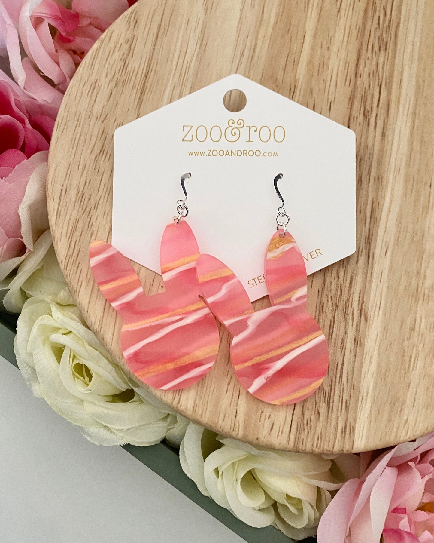 Easter Bunny Pink & Gold Stripe Earrings
