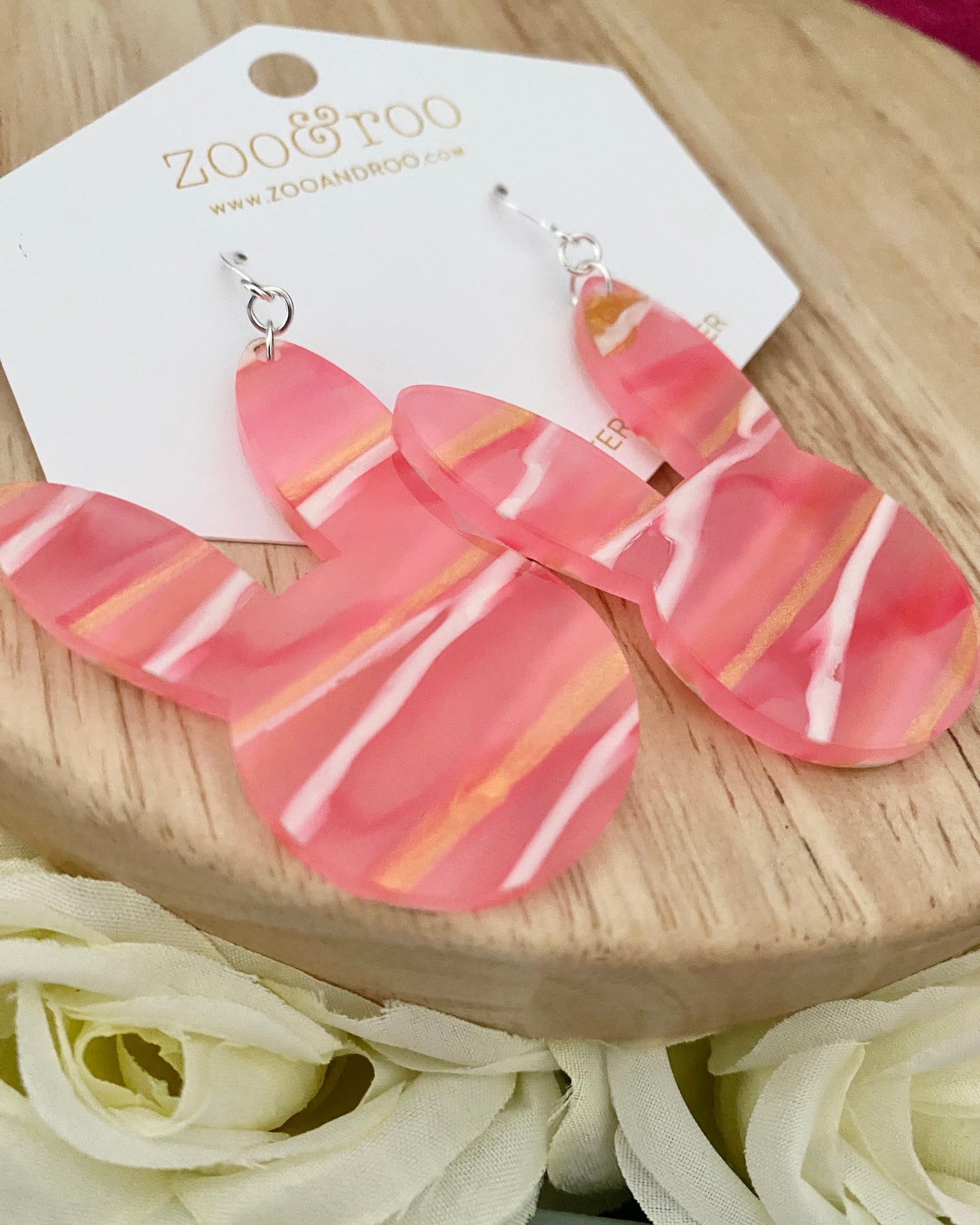Easter Bunny Pink & Gold Stripe Earrings