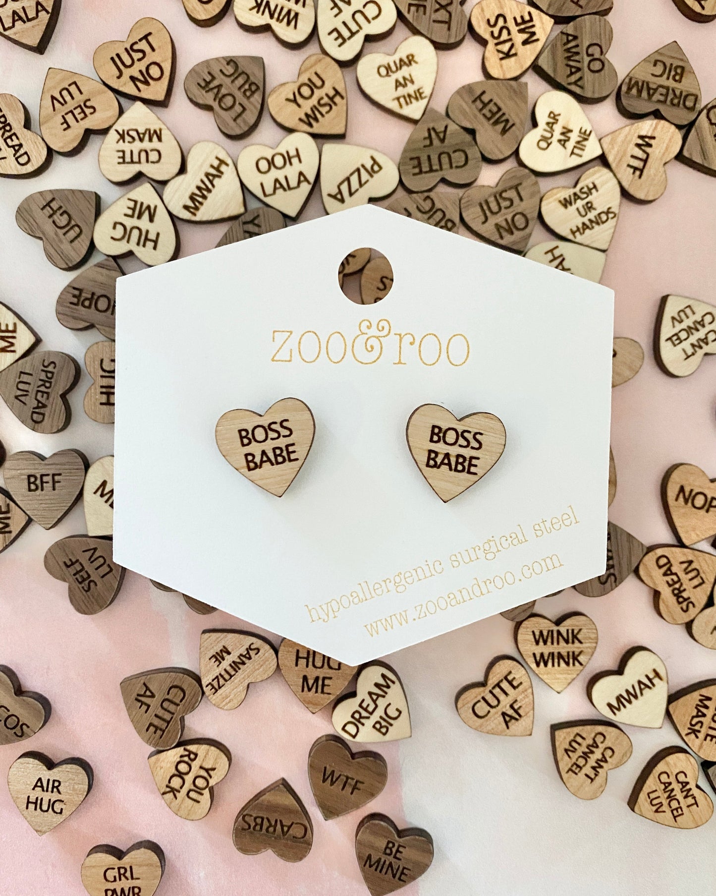 Wood Conversation Heart Studs