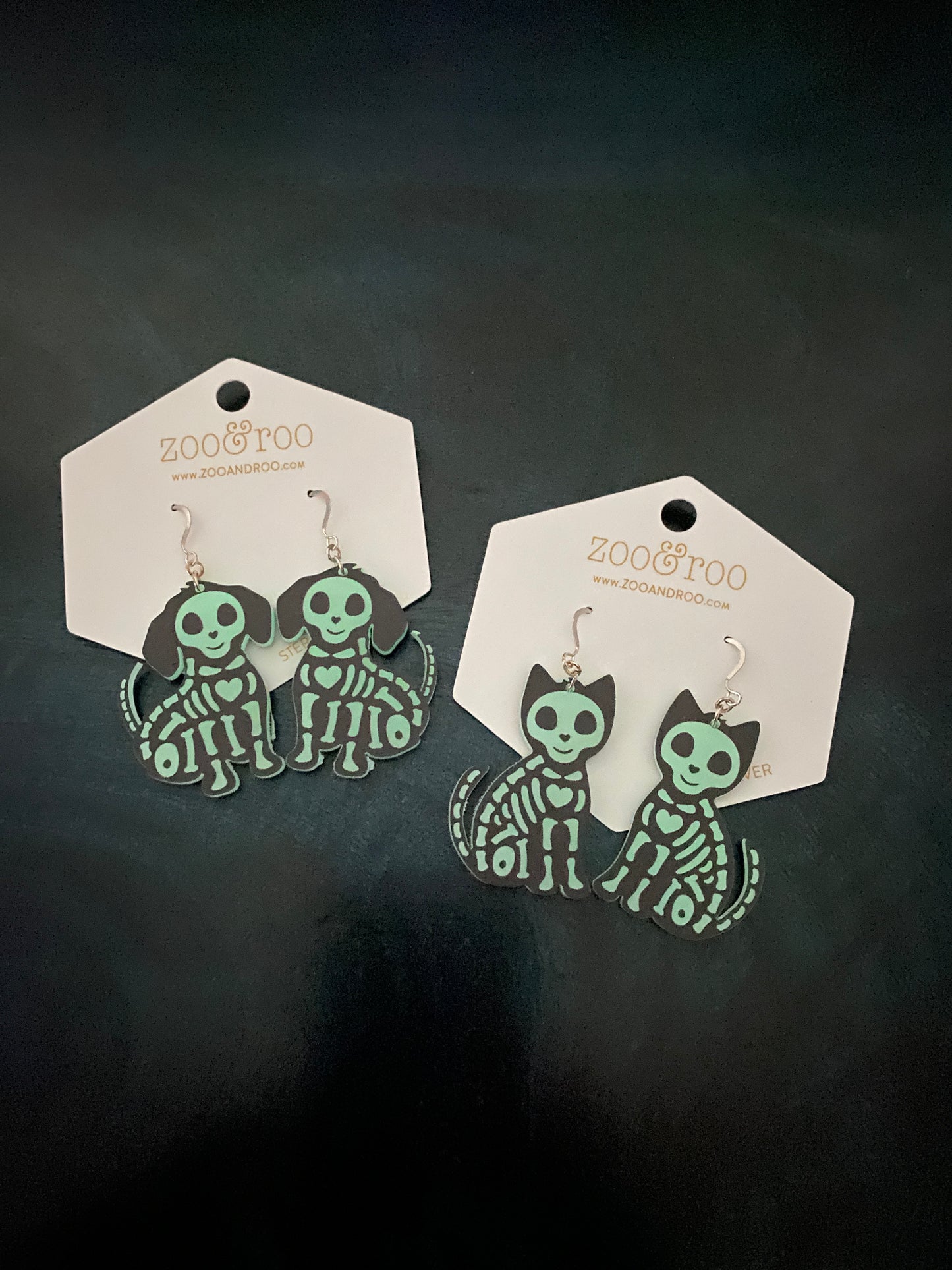Glow in the dark cat earrings