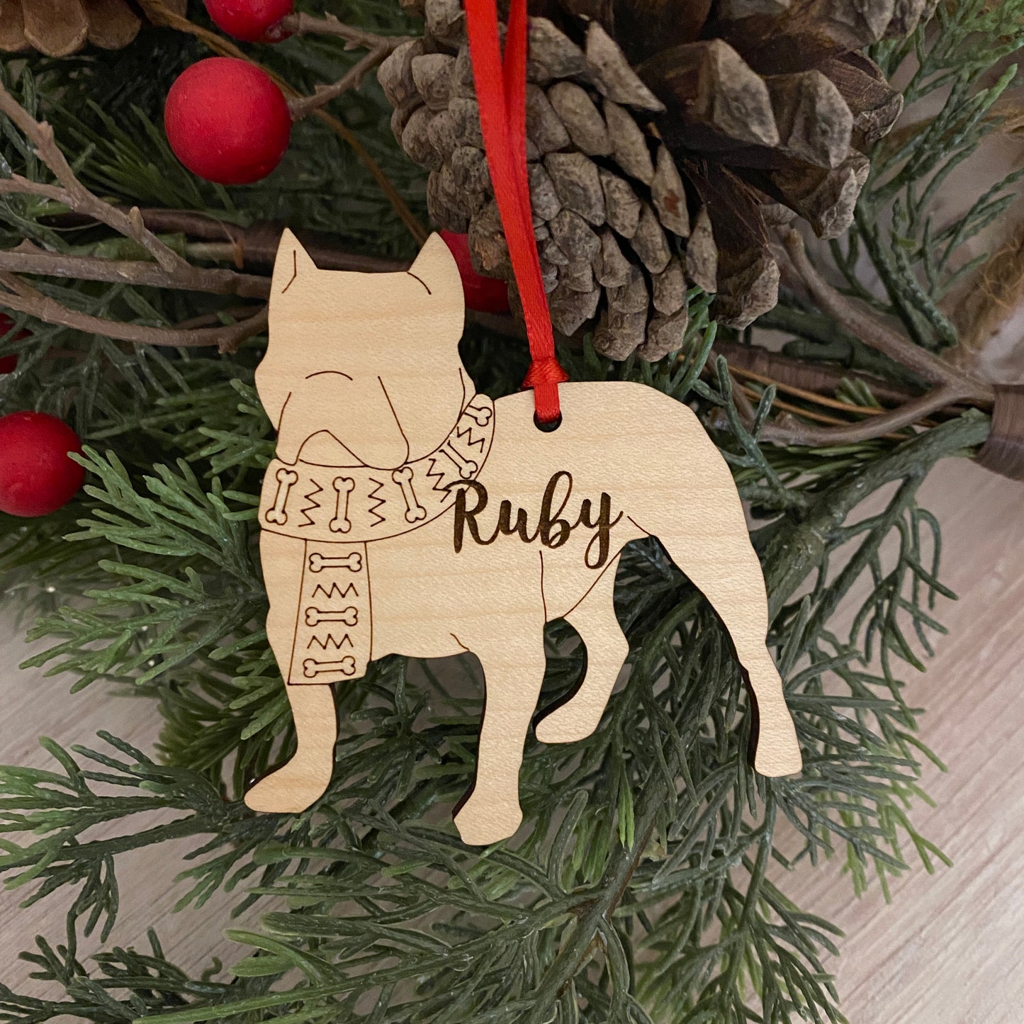 Personalized dog breed wood ornament