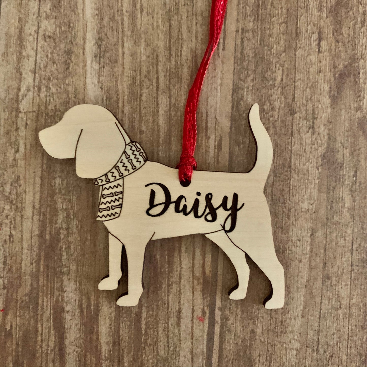 Personalized dog breed wood ornament