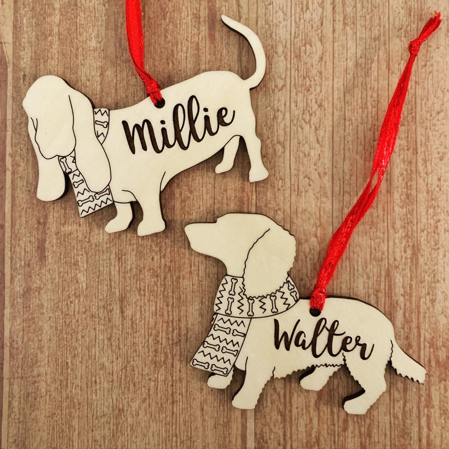 Personalized dog breed wood ornament