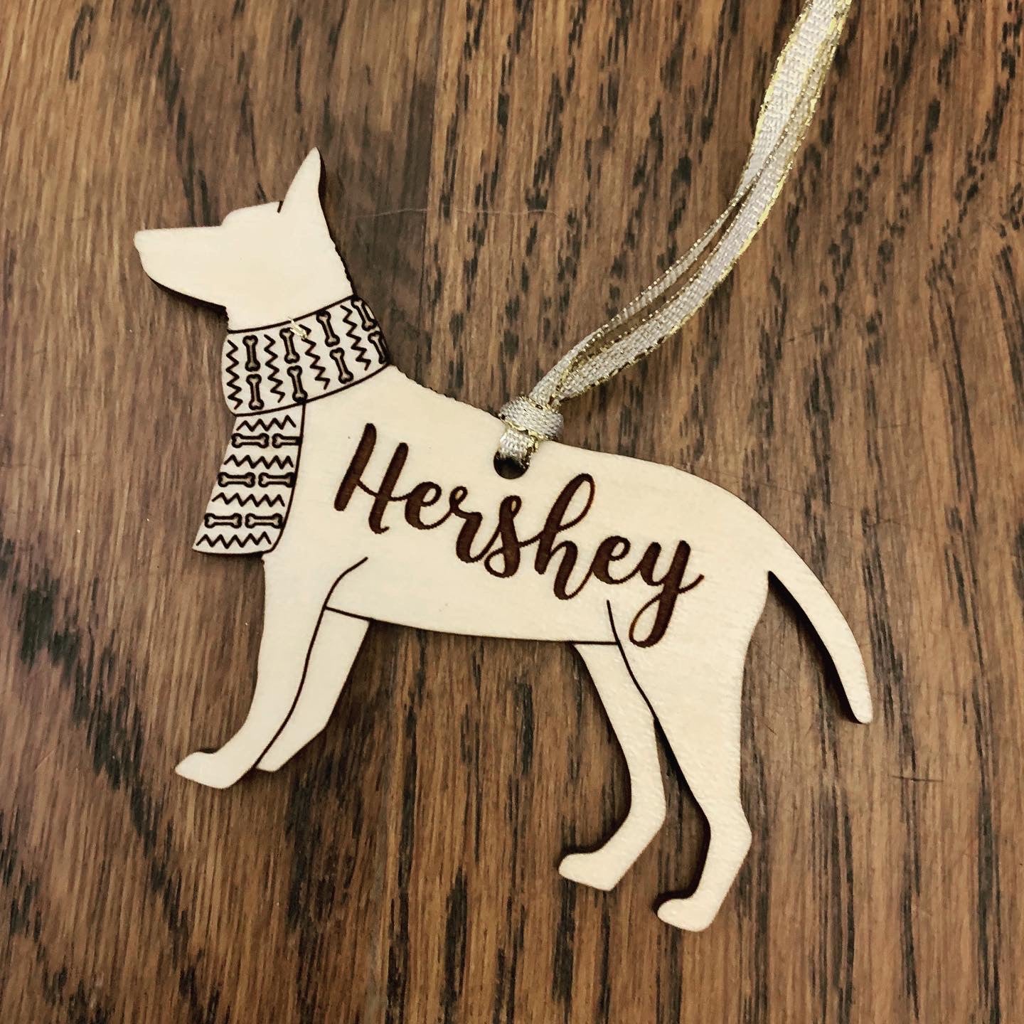 Personalized dog breed wood ornament