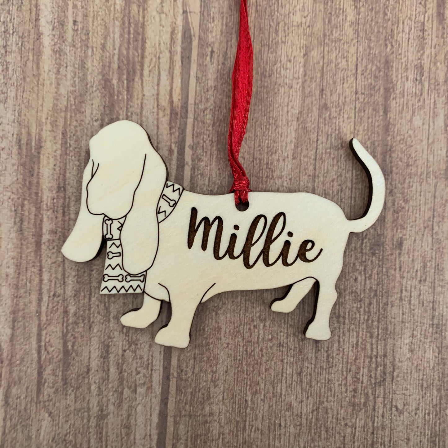 Personalized dog breed wood ornament