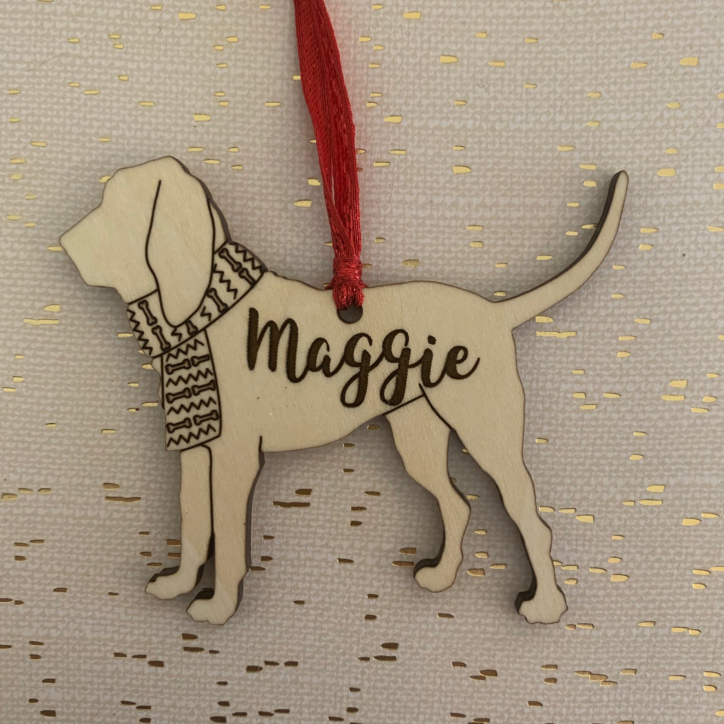 Personalized dog breed wood ornament