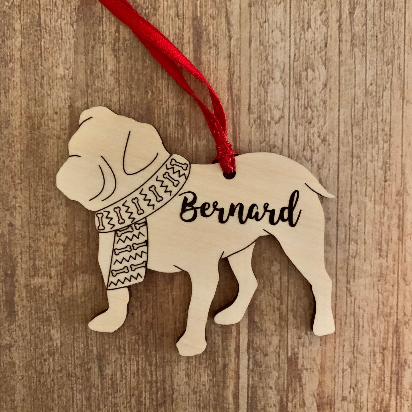 Personalized dog breed wood ornament