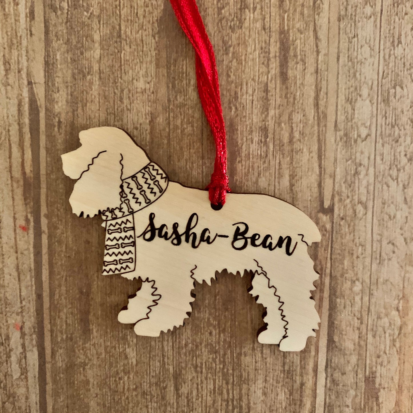 Personalized dog breed wood ornament