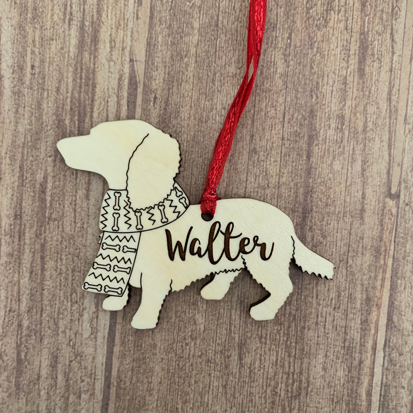 Personalized dog breed wood ornament