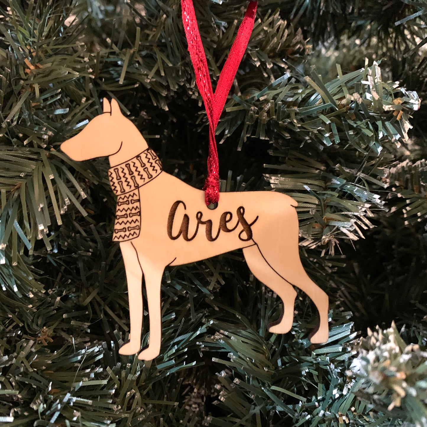 Personalized dog breed wood ornament