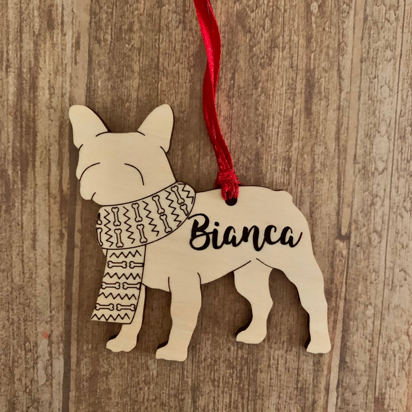 Personalized dog breed wood ornament