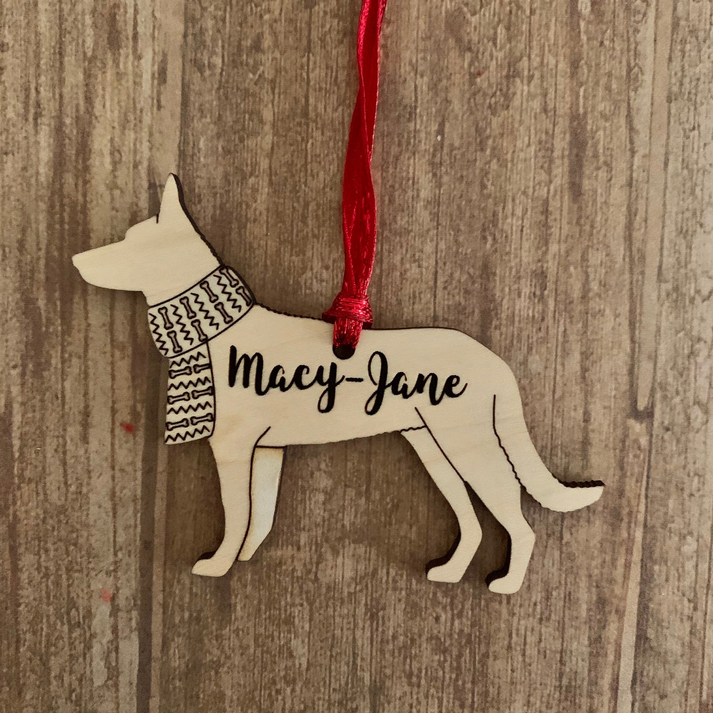 Personalized dog breed wood ornament