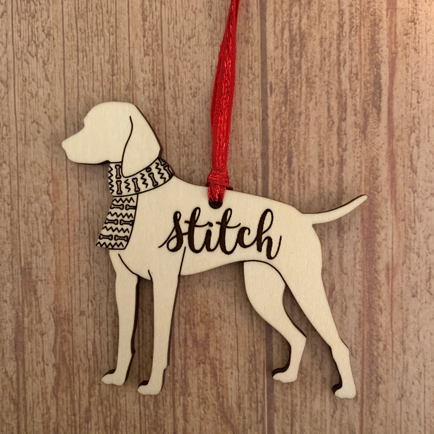 Personalized dog breed wood ornament