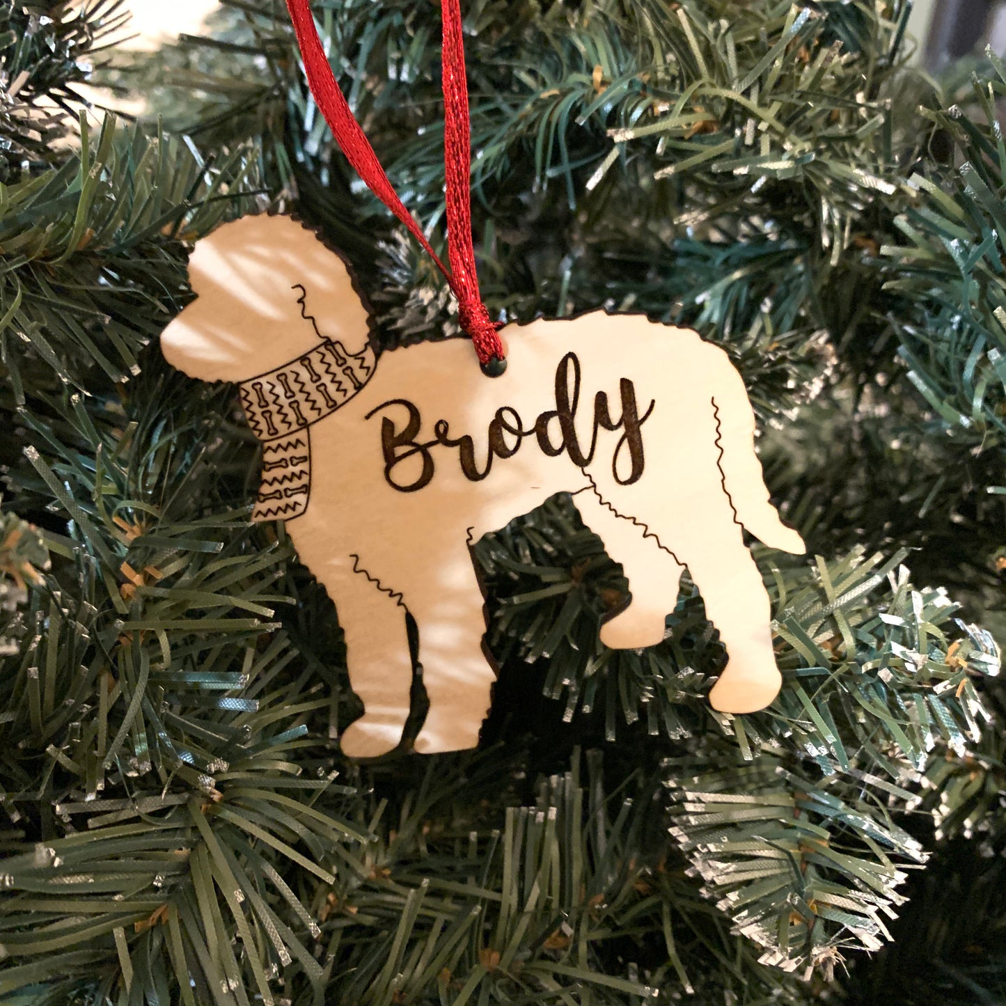 Personalized dog breed wood ornament
