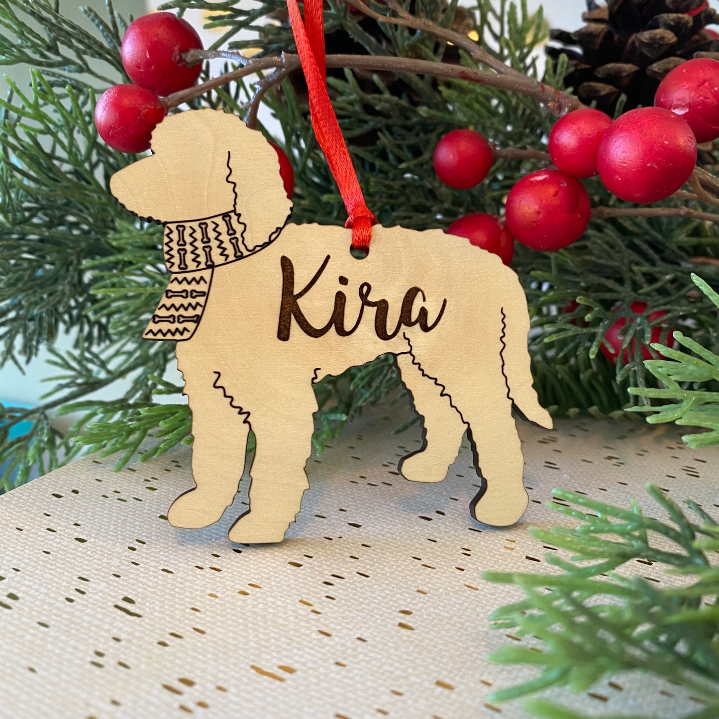 Personalized dog breed wood ornament