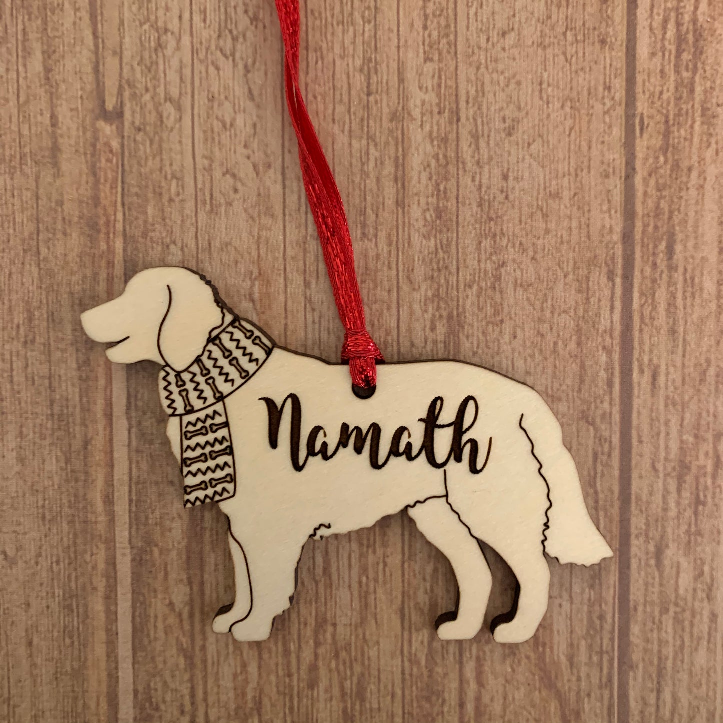 Personalized dog breed wood ornament