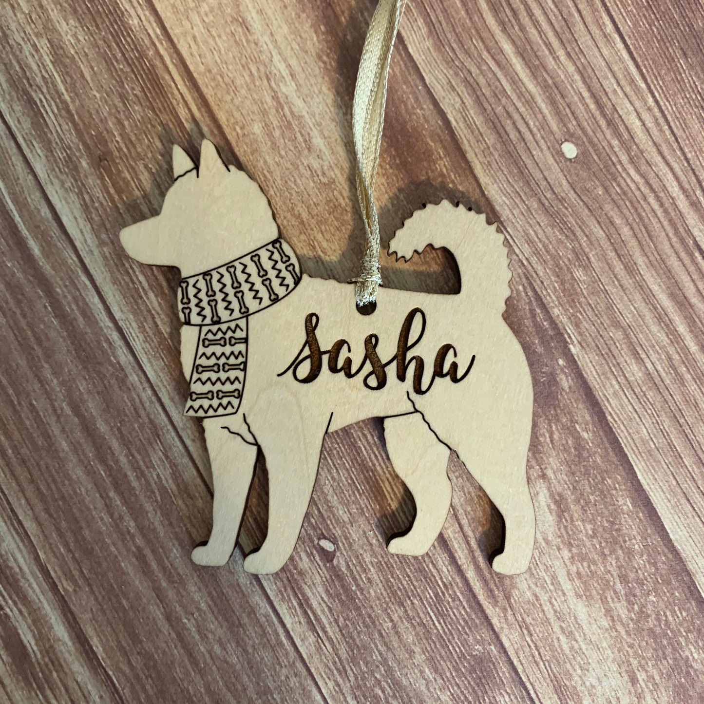 Personalized dog breed wood ornament
