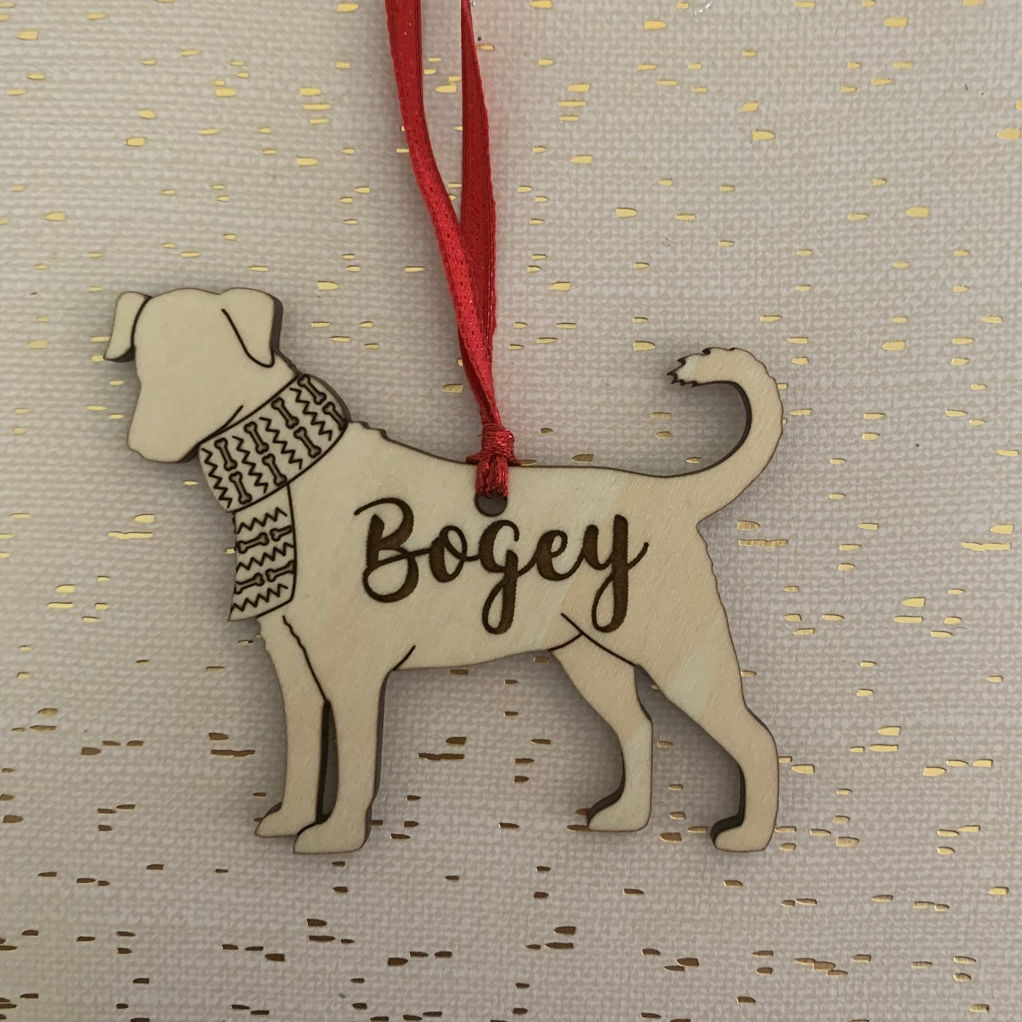 Personalized dog breed wood ornament