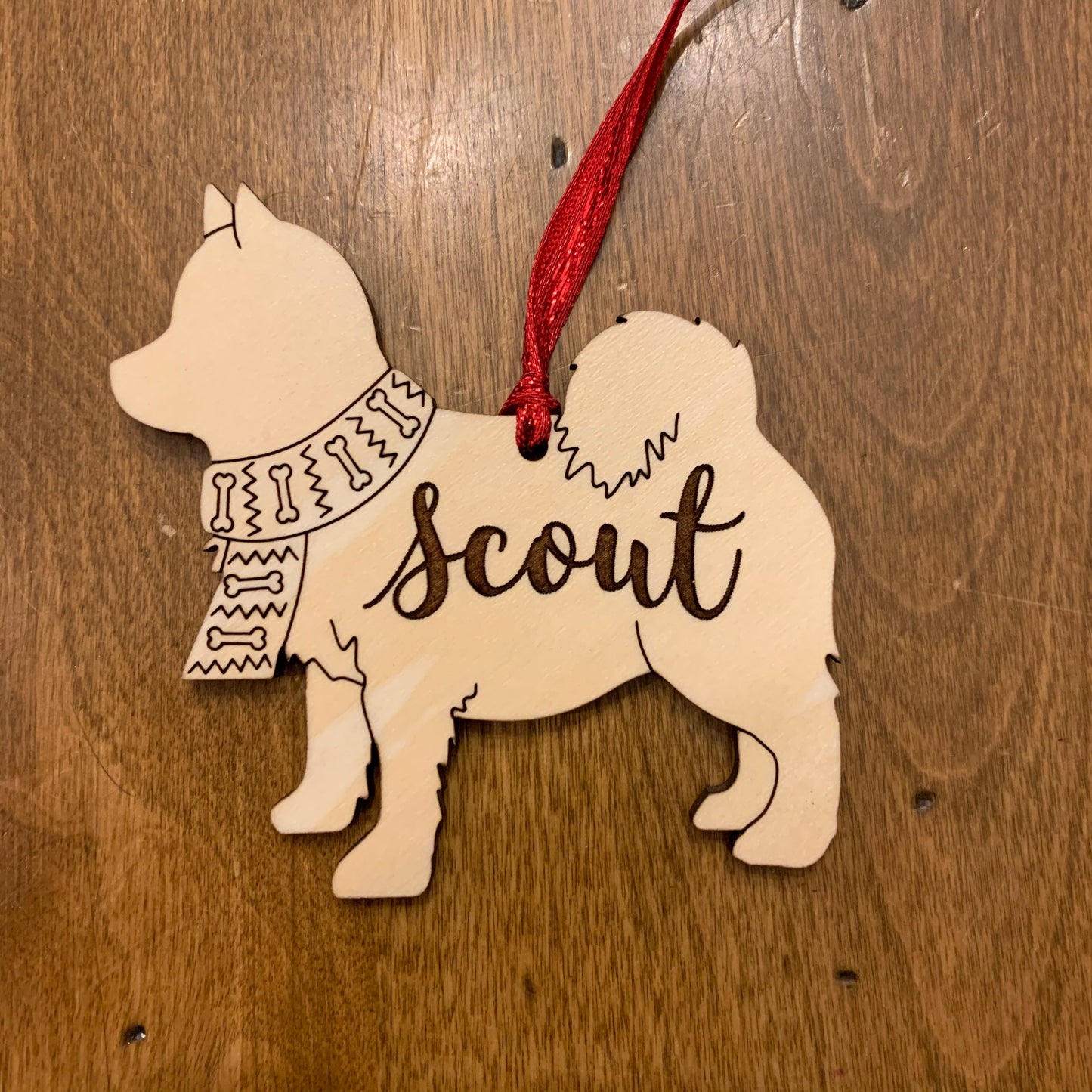 Personalized dog breed wood ornament