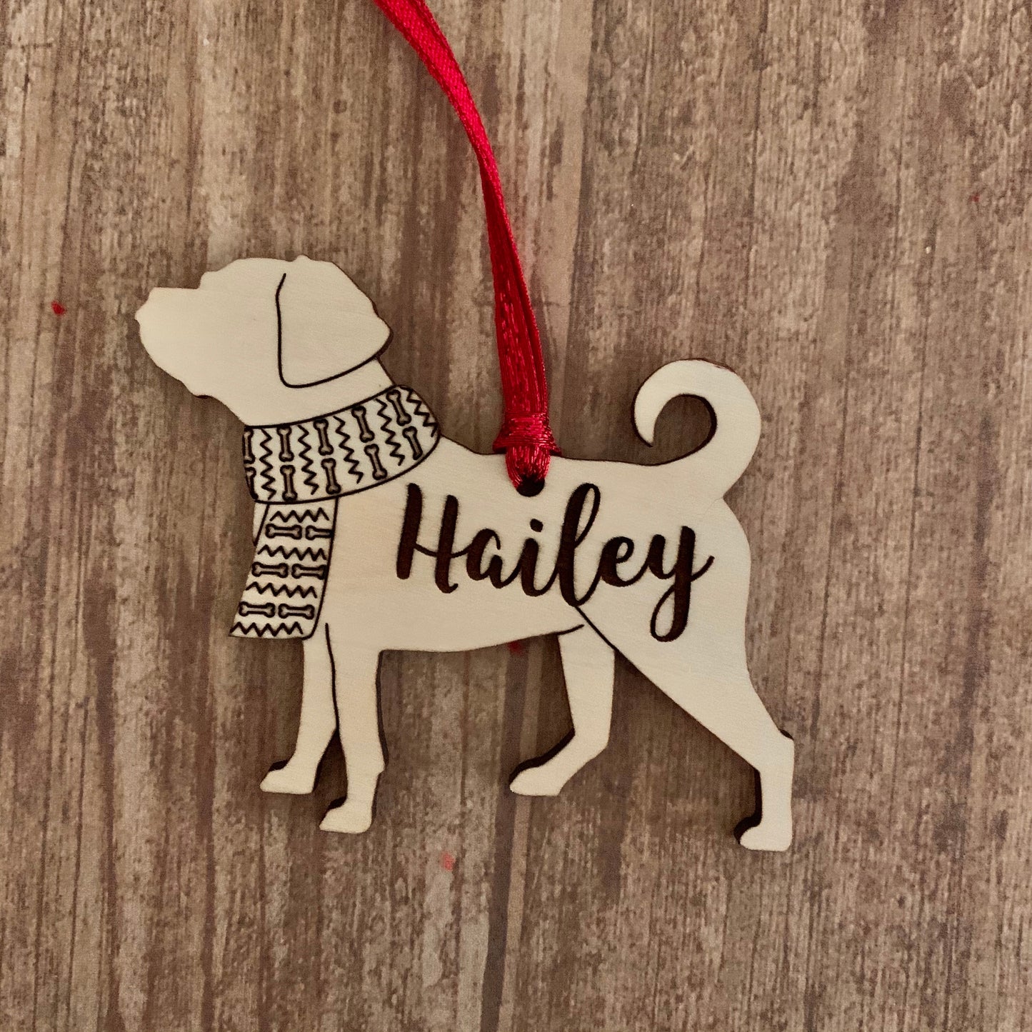 Personalized dog breed wood ornament