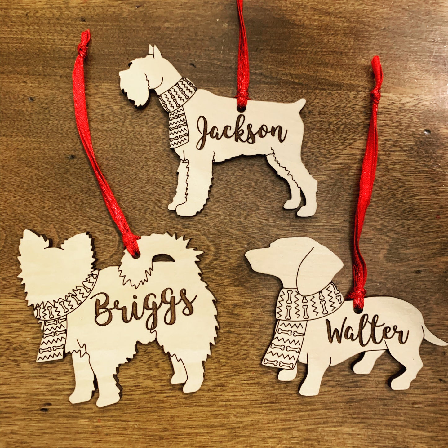 Personalized dog breed wood ornament