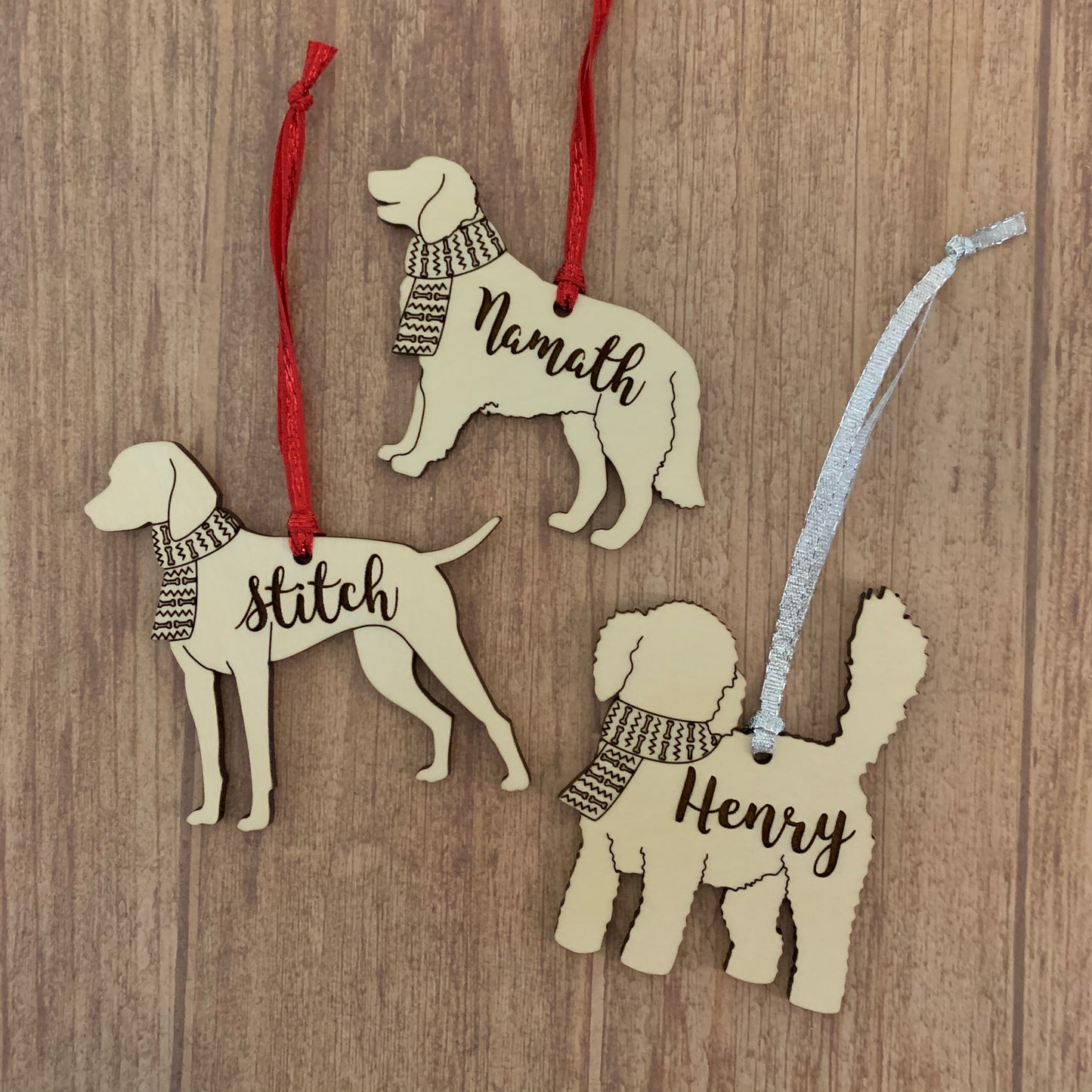 Personalized dog breed wood ornament