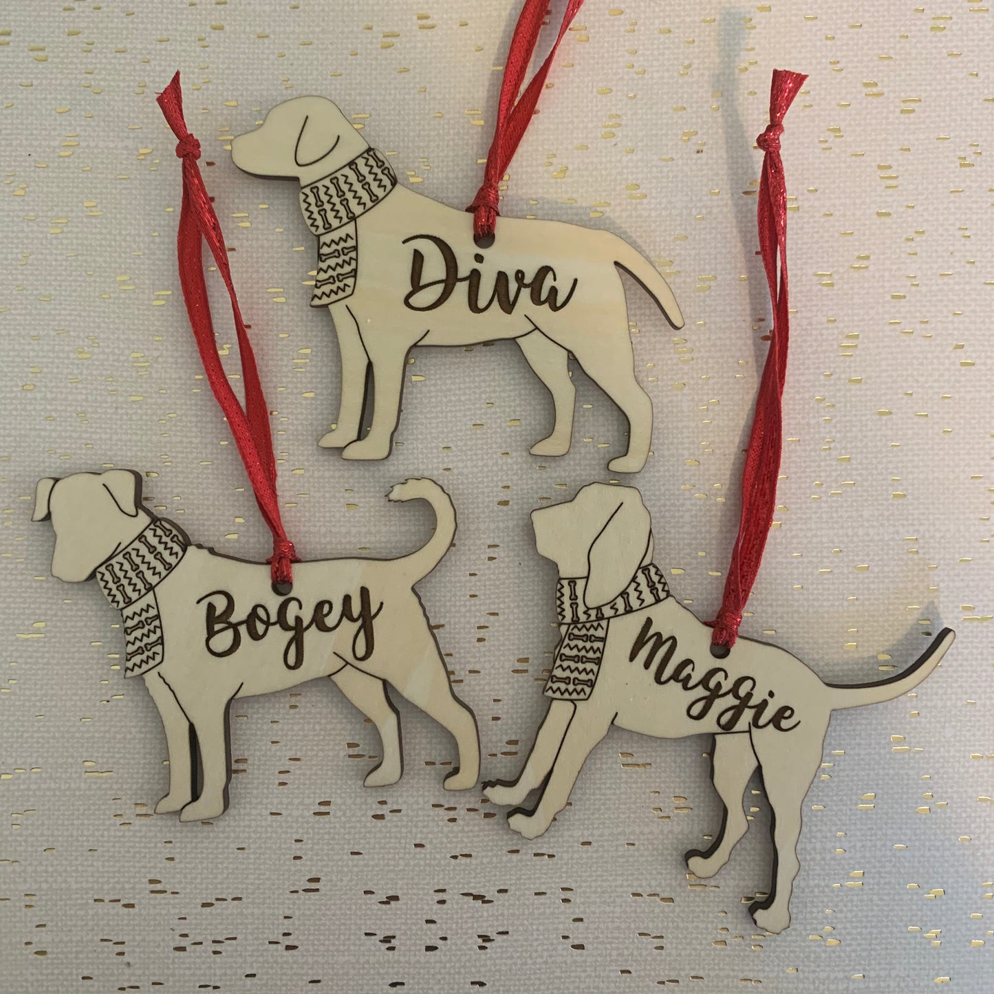Personalized dog breed wood ornament