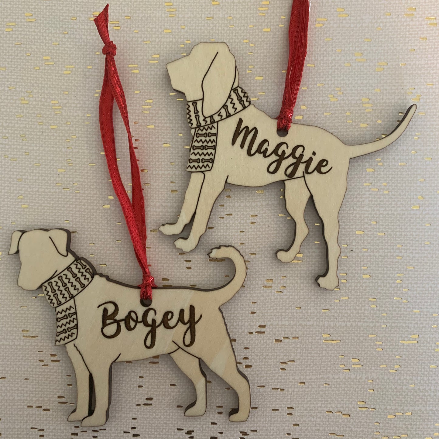 Personalized dog breed wood ornament