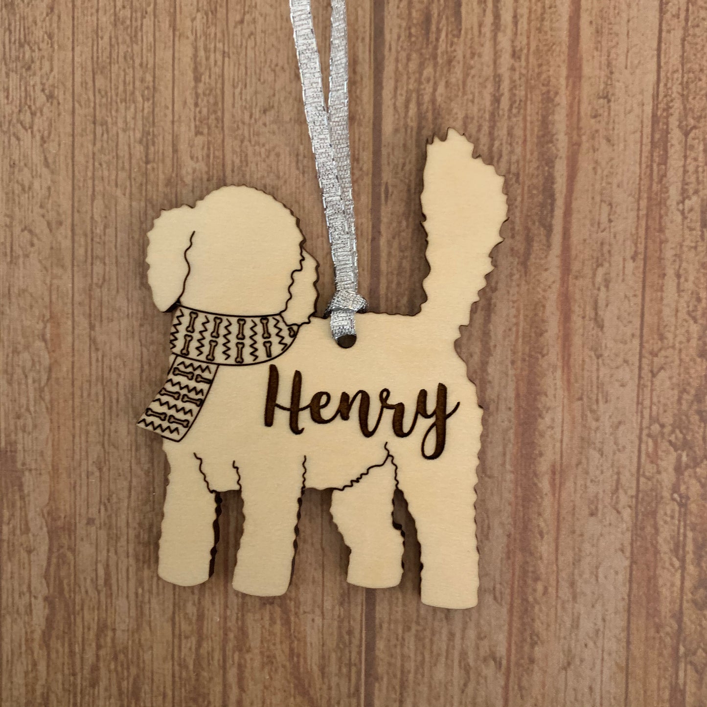Personalized dog breed wood ornament