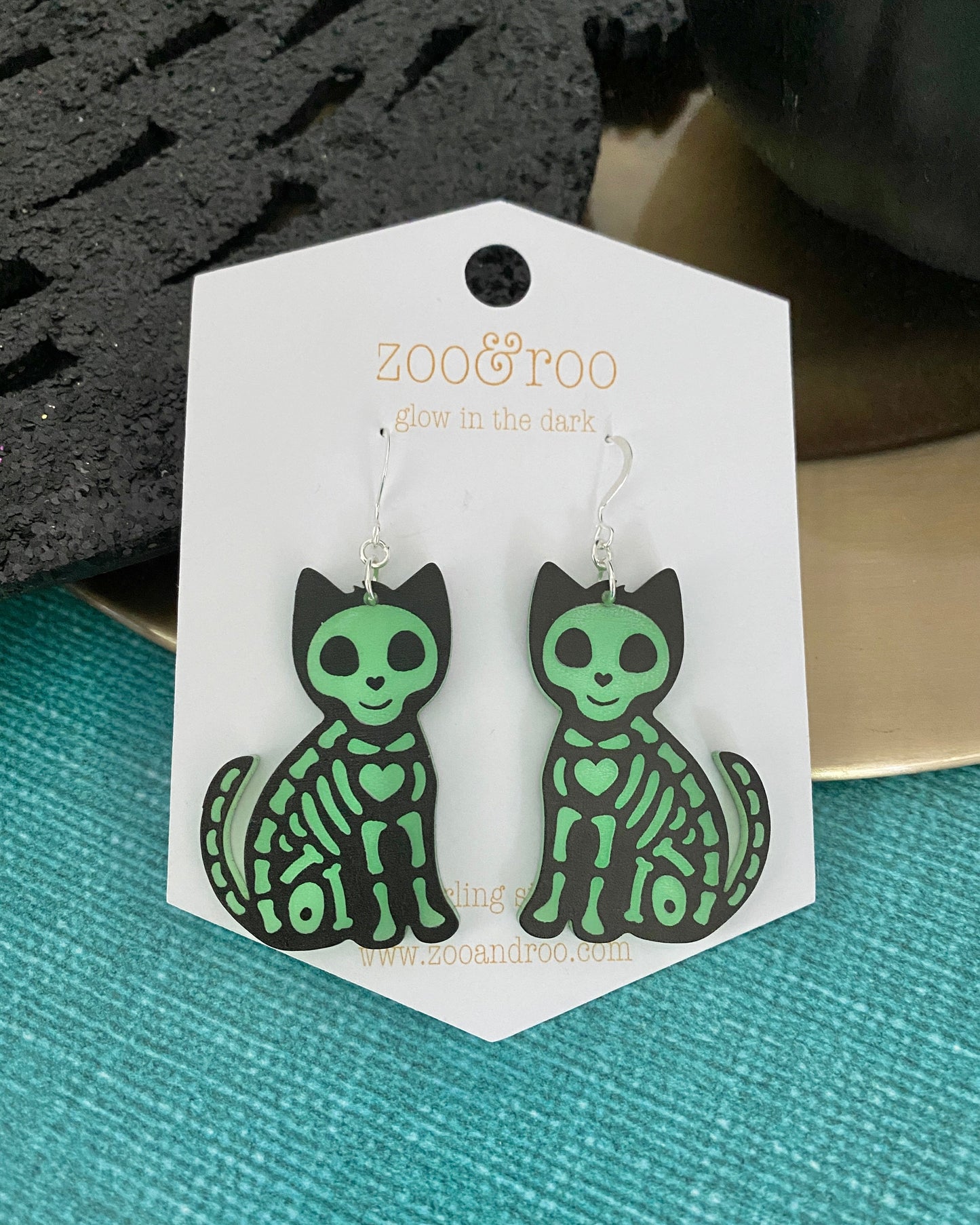 Glow in the dark cat earrings