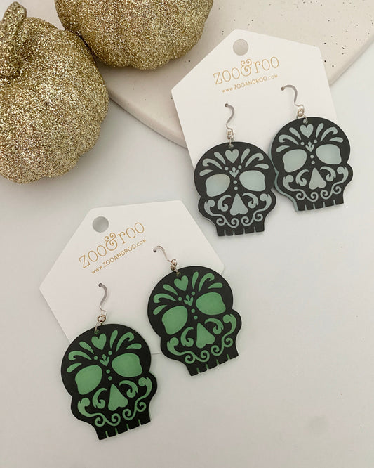 Glow in the dark sugar skull earrings