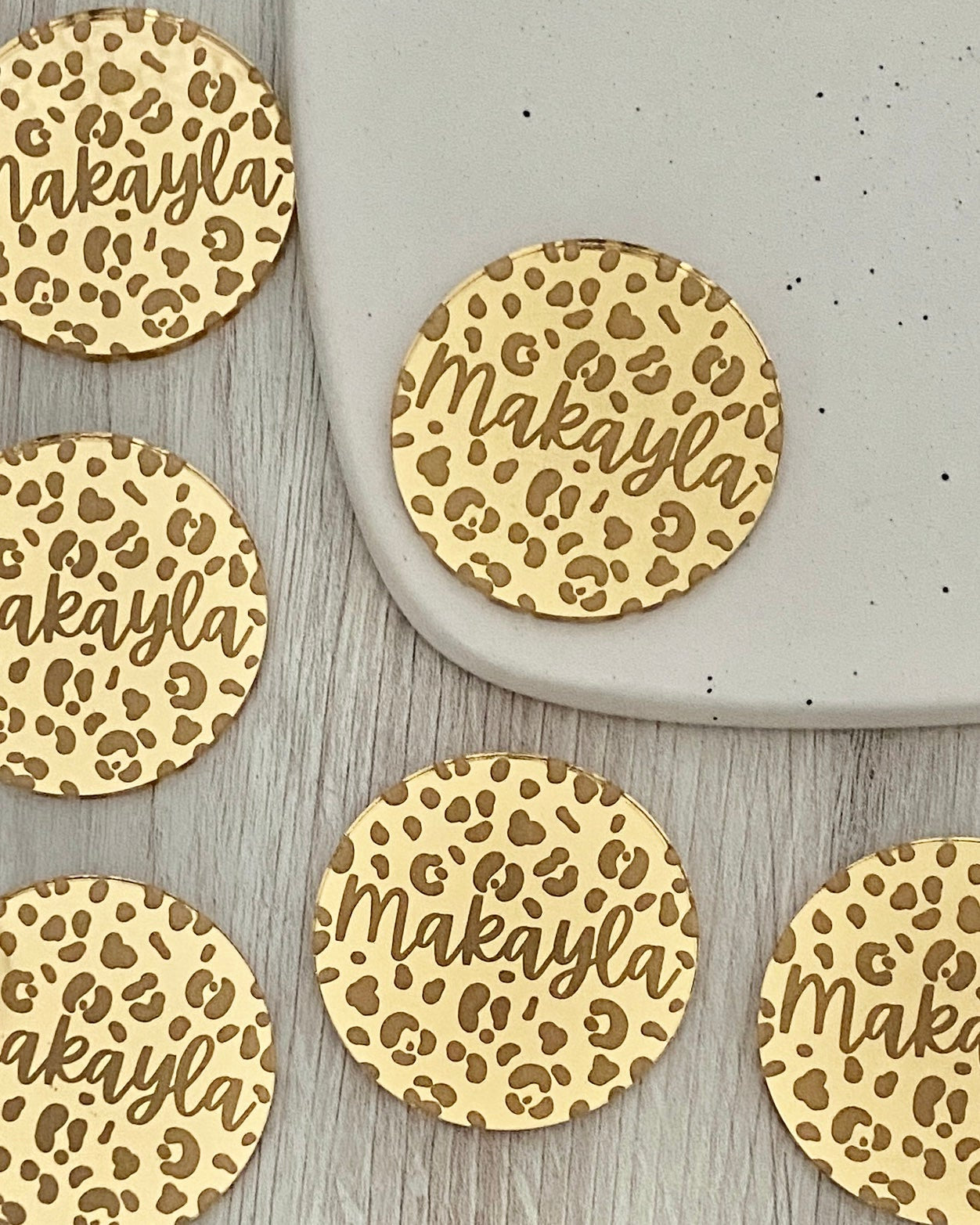 Personalized Leopard Circle Cupcake Charms