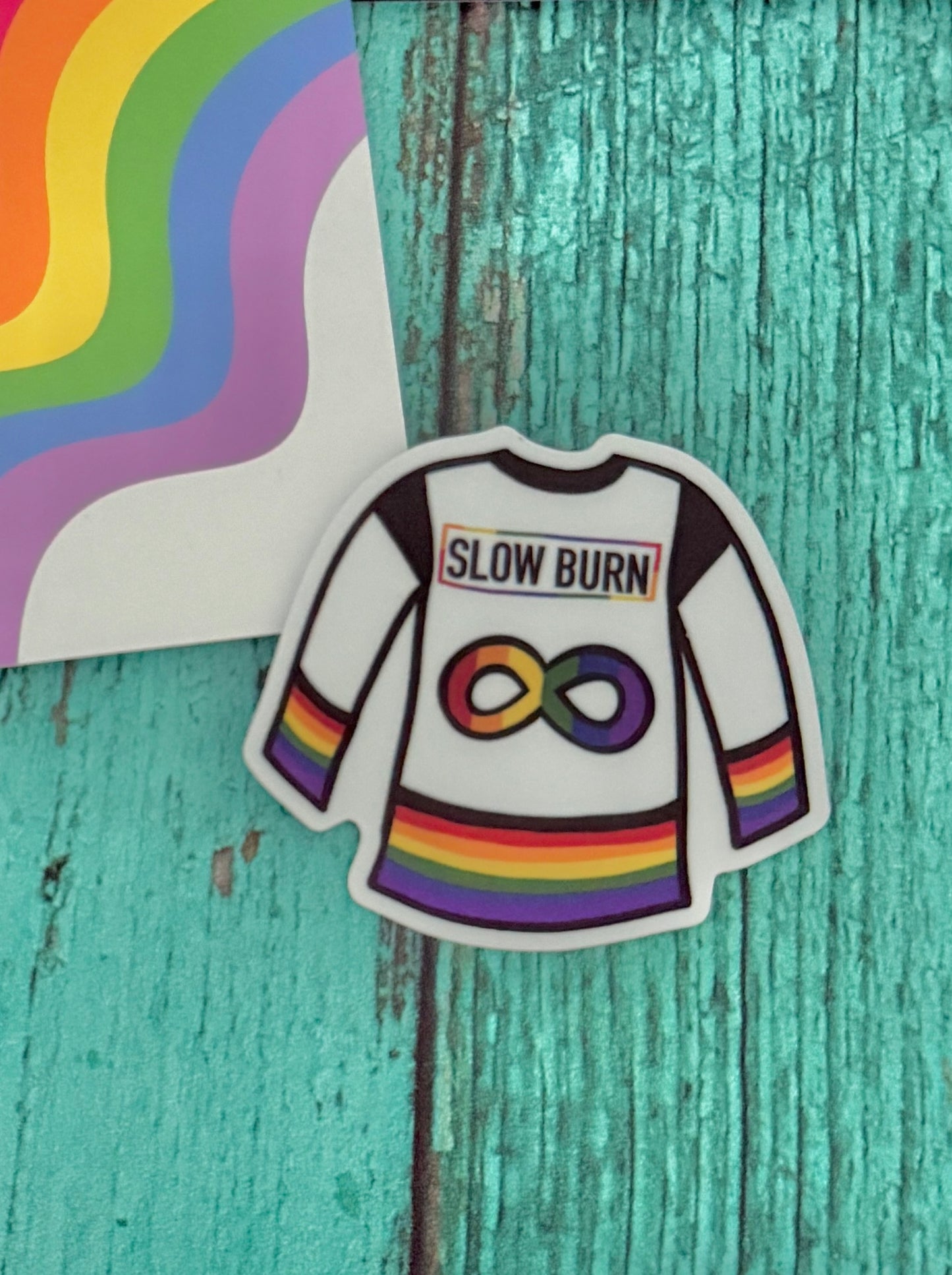Slow Burn rainbow hockey jersey pride sticker