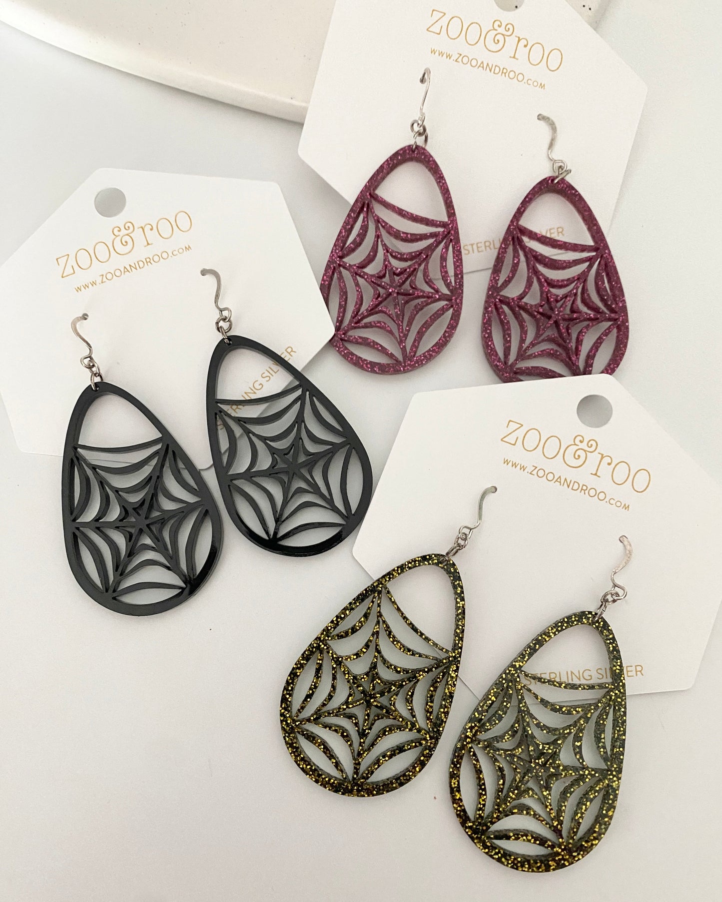 Spiderweb teardrop earrings