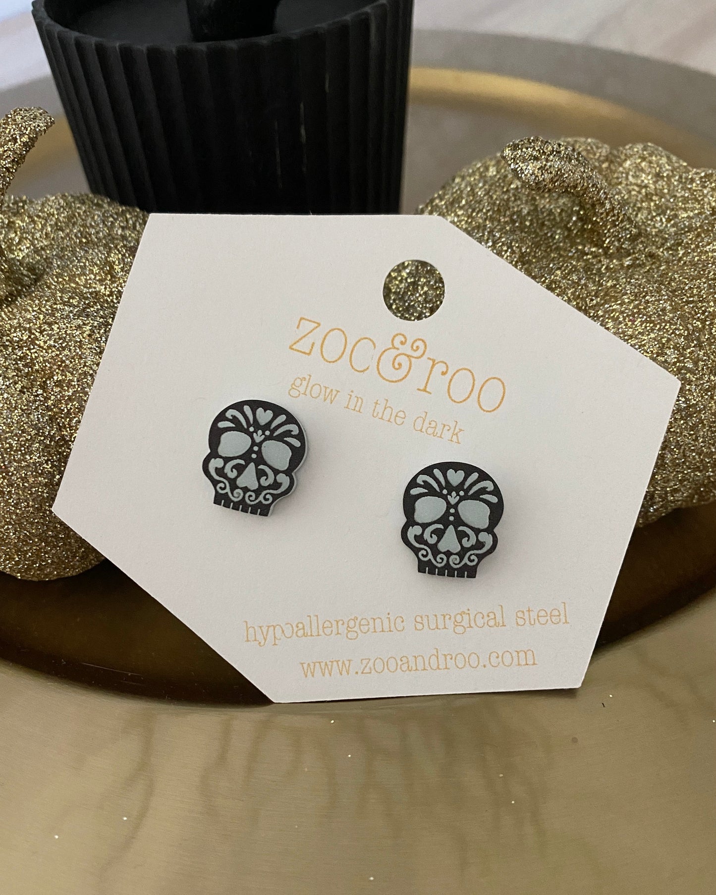 Glow in the dark sugar skull studs