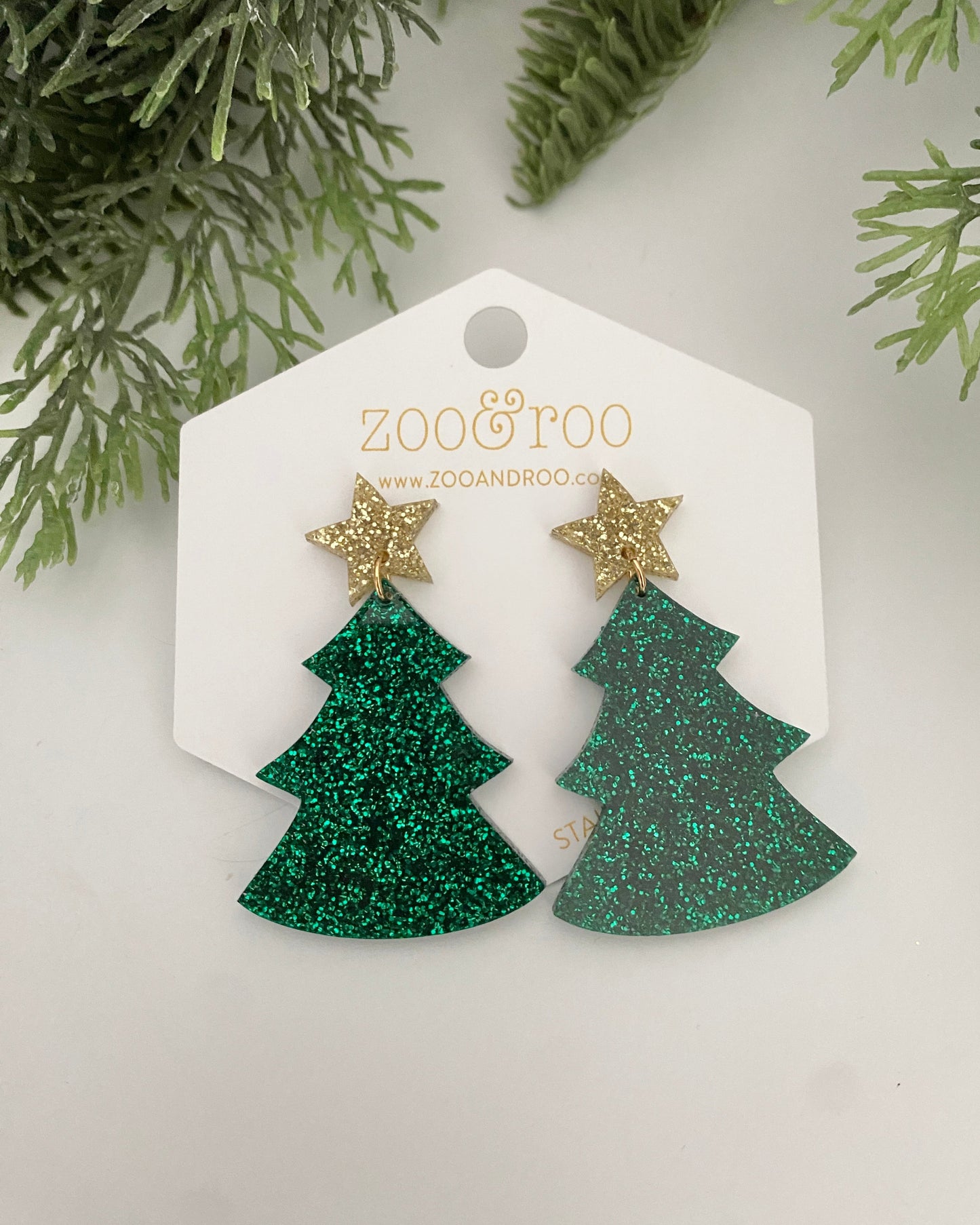 Green Glitter Tree Dangles