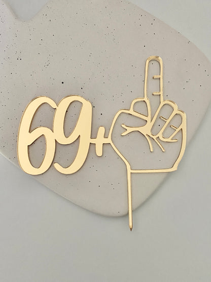 70th Birthday 69 + Middle Finger Cake Topper