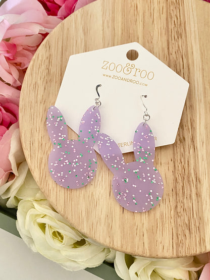 Easter Bunny Purple Glitter Earrings