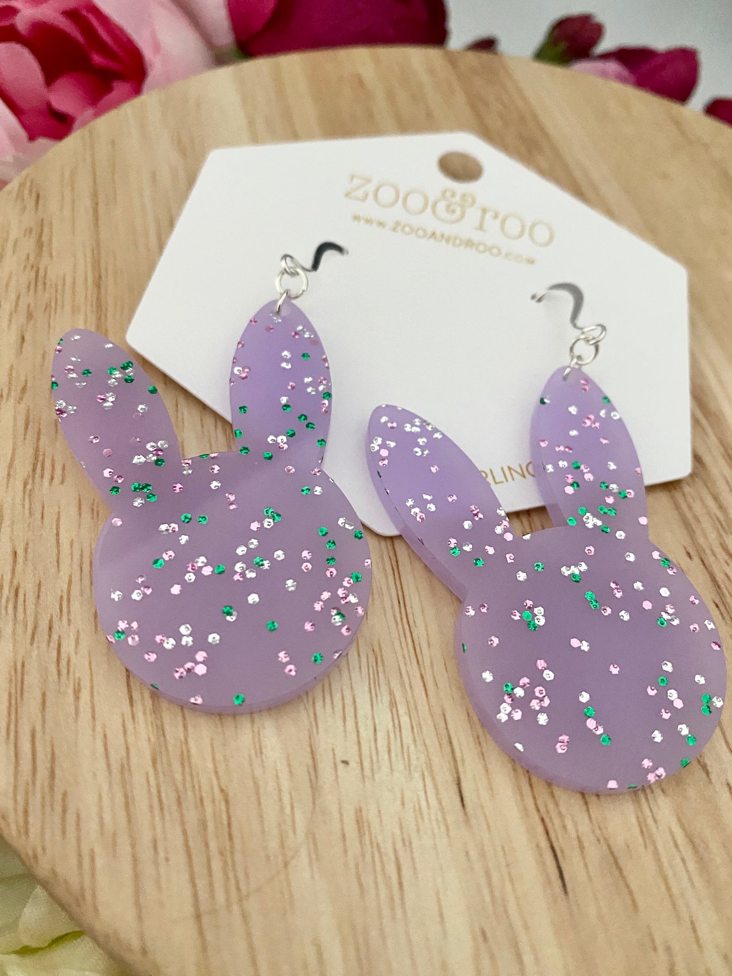 Easter Bunny Purple Glitter Earrings