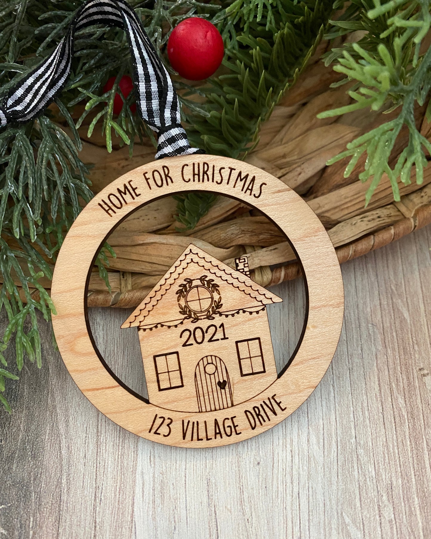 Personalized Home For Christmas wood ornament