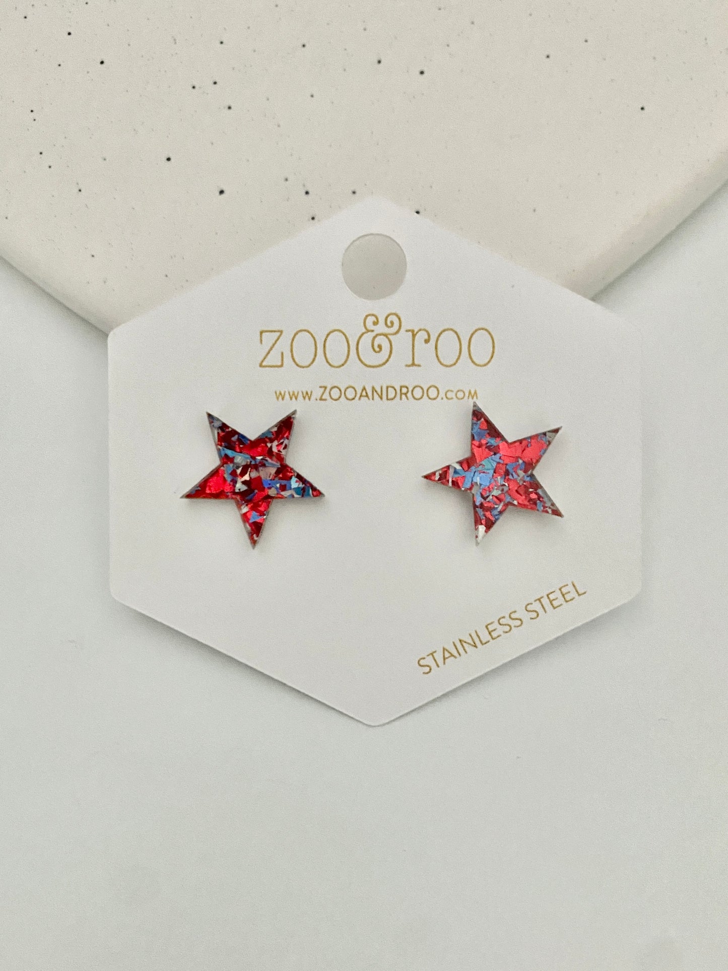 Patriotic Glitter Star Studs