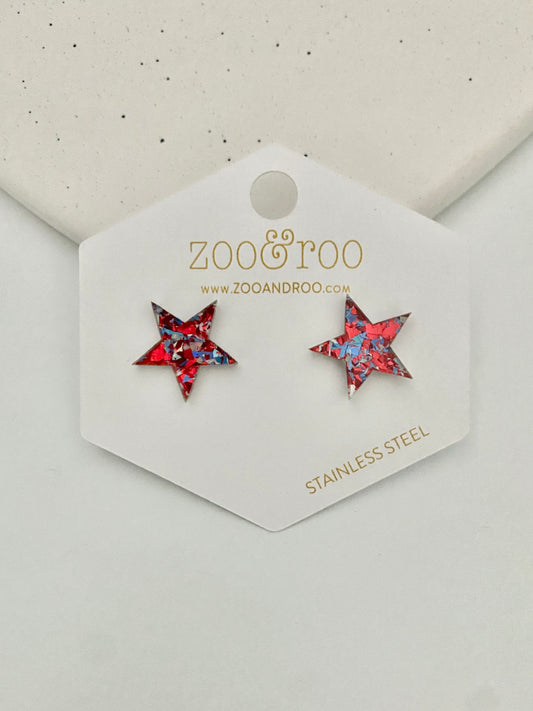 Patriotic Glitter Star Studs