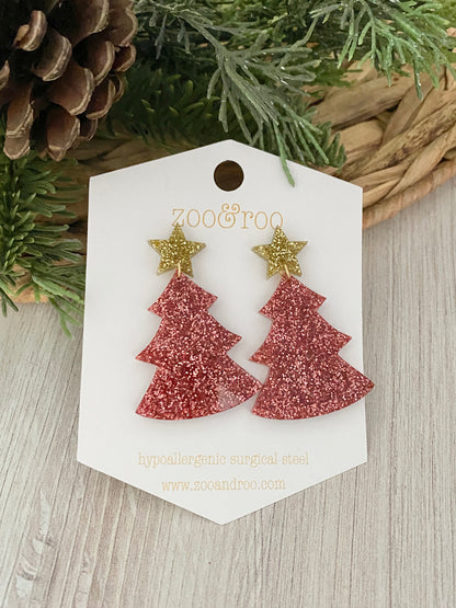 Pink Glitter Tree Dangles