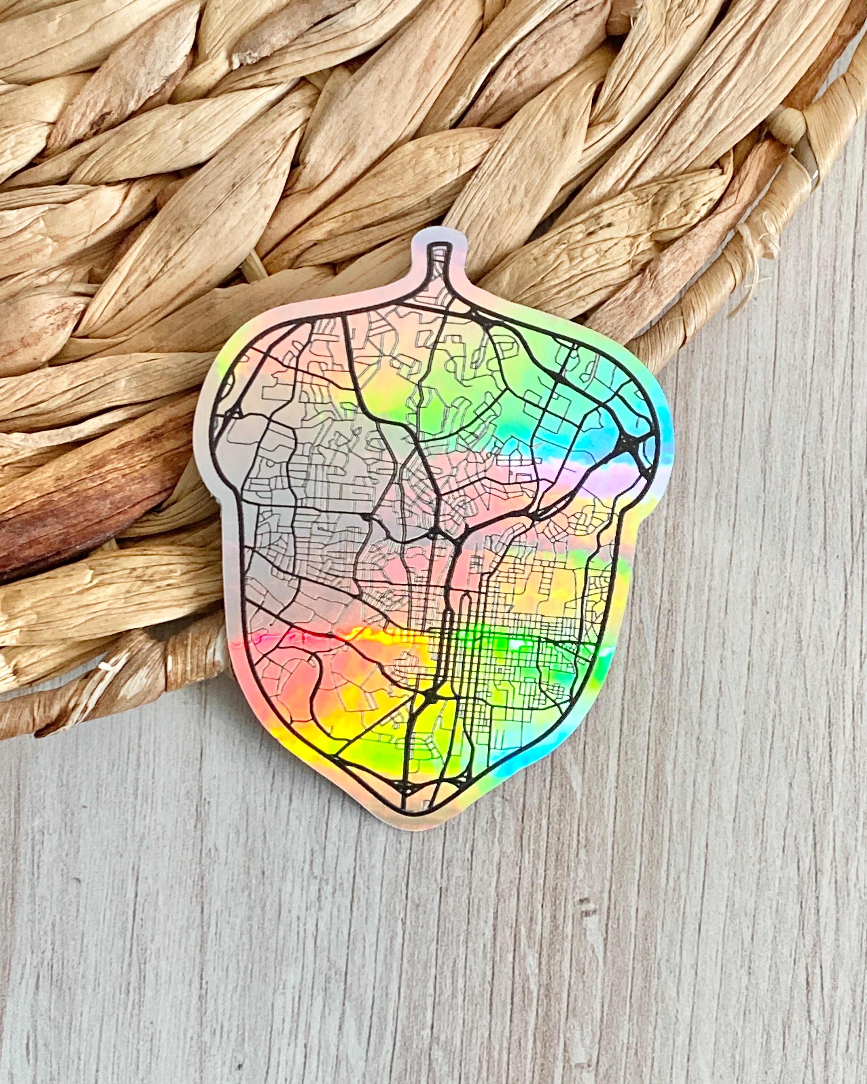 Acorn Map Holographic Raleigh sticker – zoo&roo